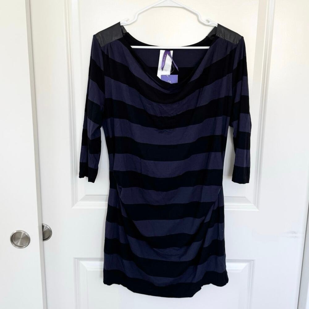 NWT Seraphine Striped Maternity Striped Quarter Sleeve Shift Dress Blue Black 10